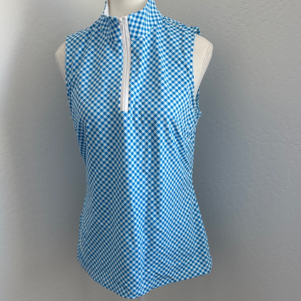 J Mvlaughlin Sleeveless Blue Gingham Zip-Front Tank Top NWOT